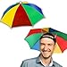 4 x Rainbow Umbrella Hat Cap Hands Free with Head Strap for Sun Rain