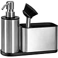 ODesign Kitchen Soap Dispenser Set - 3 in 1, Stainless Steel Dish Soap Dispenser with Sponge Holder, Dish Brush & Brush Holder, Kitchen Sink Caddy Organizer for Countertop - Rustproof, Non-Slip