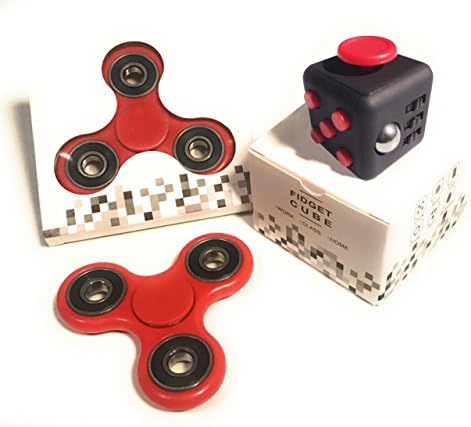 ZILA COMPANY - Black and Red Fidget Spinner and Black and Red Fidget Cube Set Decompression Toy for Stress, Anxiety, OCD, ADHD, ADD,