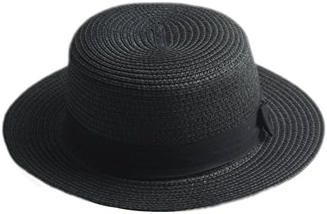 ZHENXIA Adult Boater Caps Straw Hats (Black)