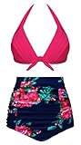 CoolEnding Women Vintage Ruched High Waisted Bikini Two Piece Swimsuits