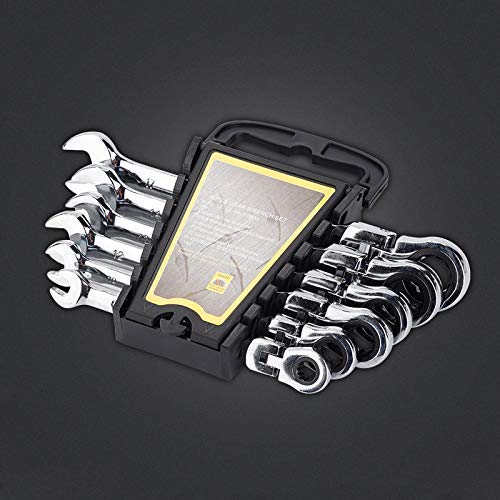 Ratchet Spanner Tool Set 6pcs 8-17mm Flexible Ratcheting Wrench Spanners Garage Repair Tool Ratchet Spanner Set with Flexible Head Socket Wrench Set Including Convenient Folder Box Flexible for Repair