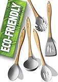 Eco-friendly Cooking Utensils Set - Silicone Kitchen Tools - Spatulas For Nonstick Cookware - Wooden Spoons For Celestial Cooking