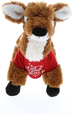 DolliBuI Love You Valentine Plush Standing Deer Small - Cute Stuffed Animal with Red Shirt and Name Personalization Gift for Valentines Day, Birthday, Anniversary, Romantic Date - 10 Inches