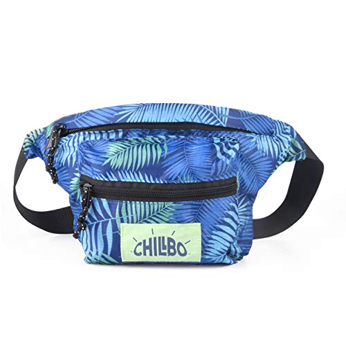 Chillbo Fanny Pack - Fanny Packs for Women and Waist Bags for Men (Blue Leaf)