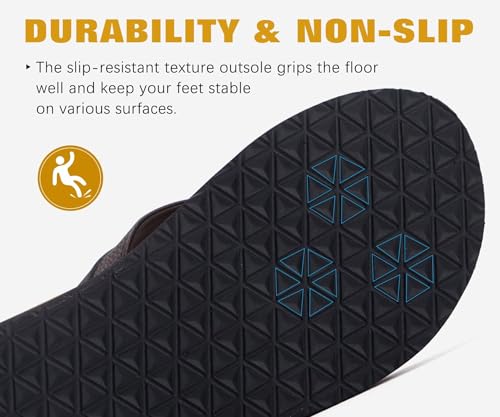 Coface Men's Summer Yoga Mat Flip Flops Beach Sandals Summer Leather Casual Slippers with Arch Support