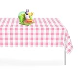 Pink Checkered Gingham 12 Pack Premium Disposable Plastic Tablecloth 54 Inch. x 108 Inch. Rectangle Table Cover By Grandipity