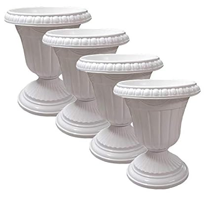 Antier Tulip Plastic Pot Garden Patio Planter (Pack of 4, White, Size 12