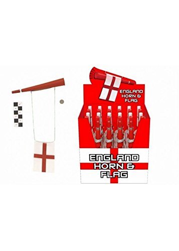 Toyland® 24 x England Flags & Horns - St George's, Euros & World Cup - Football Match Accessories - English Party Decorations
