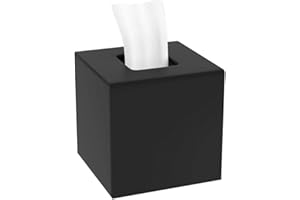 HIIMIEI Tissue Box Cover, Acrylic Tissue Holder Napkin Dispenser for Home Office Restaurant Desk Decor, Black Square 5.4x5.4x5.4''