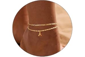 CAROVO Ankle Bracelets for Women, 14K Gold Plated Anklets Letter A To Z Waterproof Layered Anklets for Women Girls Summer Jewelry Gifts