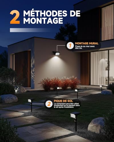 4 x Outdoor Solar Light with Motion Sensor, 40 LED 6000 K, 3 Modes, Solar Light Outdoor, 2 Installation Modes, IP44 Waterproof for Pathway, Lawn, Patio, Dusk at Dawn Function