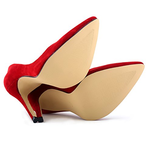 Loslandifen Womens Closed Toe High Heels Pointed Slender Stiletto Pumps(302-1VE42,Red)