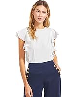 MAKEMECHIC Women's Solid Ruffle Sleeve Summer Tops and Blouses White M