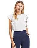 MakeMeChic Women's Solid Ruffle Sleeve Summer Tops and Blouses White S