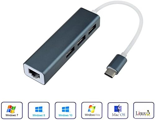 USB-C to 3-Port USB 3.0 Hub with 10/100/1000 Gigabit Ethernet Adapter for Win7/8/10/XP /Mac OS /Vista/Linux