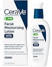 CeraVe PM Facial Moisturizing Lotion | Night Cream with Hyaluronic Acid and Niacinamide | Ultra-Lightweight, Oil-Free Moisturizer for Face | 3 Ounce