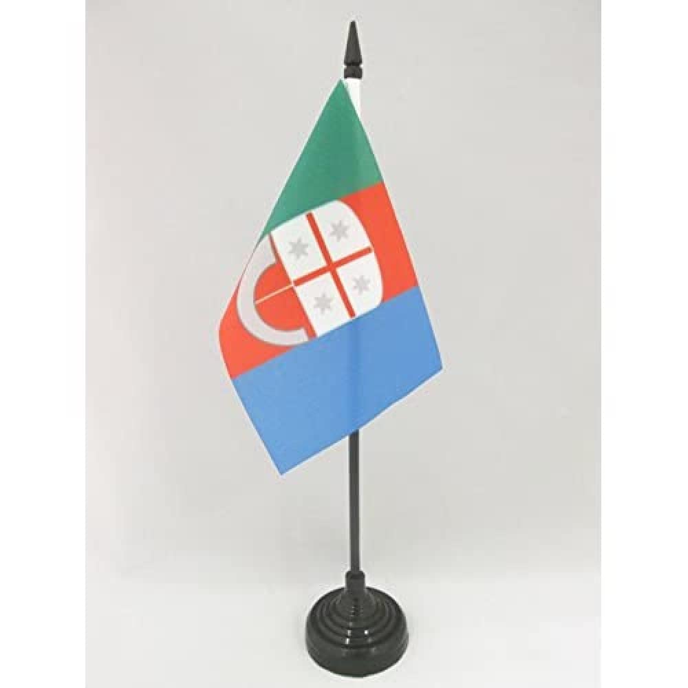 AZ FLAG - Liguria Table Flag 4'' x 6'' - Italian Region Office Mini Banner 100% Polyester 15 x 10 cm - Mini Desk Flag with 10'' Pole and Black Plastic Base