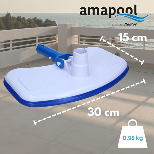 Amapool Basics Pool Floor Suction Cleaner with Eight Lower Bristles, Extra-Heavy Design, Pool Brush with Clip-On Connection for Pool Hose, Diameter 32/38 mm