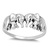CHOOSE YOUR COLOR Sterling Silver Elephant Ring