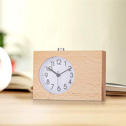 SkyNature Kids Alarm Clock, Pen Holder Clock with Snooze & Night Light, Silent Non-Ticking Battery Operated Wooden Desk Clock for Girls Boys Students - Burlywood, 6 Inch