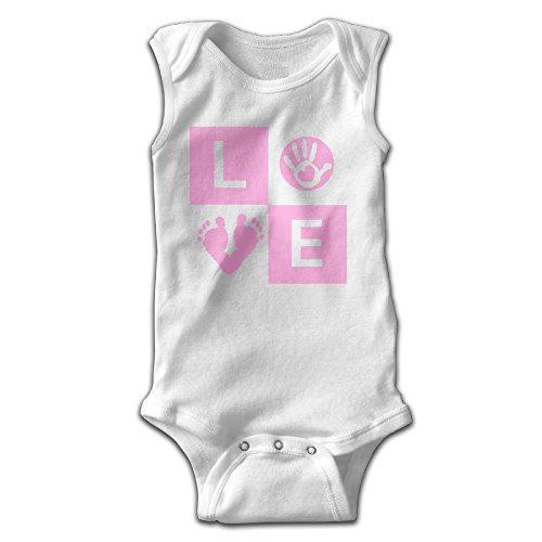 EVPOPC LVMI Baby Footprint Handprint - Love Pink Newborn Baby Sleeveless Romper Jumpsuit Bodysuit White