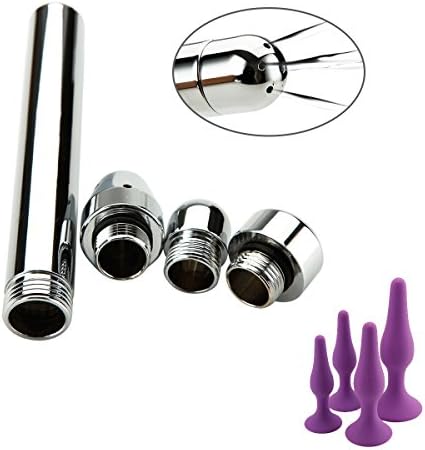 Rnker 3 Nozzles Aluminum Enema Shower Rinser with 4 Medical Grade Silicone Plug Massager