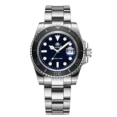 ADDIESDIVE Black Sliver Watches for Men Analog Quartz Movement 200 M Waterproof Luminous Watch
