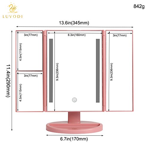 LUVODI Makeup Vanity Mirror with 36 PCS LED Lights, 1x/2x/3x Magnification Panels with Touch Screen, Dual Power Supply, 180°Adjustable Rotation,Countertop Cosmetic Mirror (Rose) - Thumbnail 3