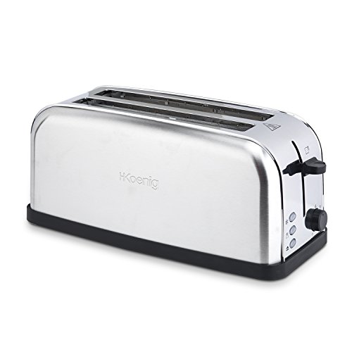H.Koenig Grille Pain Toaster Spécial Baguette 2 Tranches Tos28 Fentes Larges Inox Vintage, 7 Niveaux De Brunissage, Décongélation, Rapide Et Uniforme, Pain Et Viennoiserie, Nettoyage Facile, 1500W