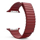 MoKo Apple Watch Band, Premium Soft Leather Loop Band with Magnetic Closure for 42mm Apple Watch Models, Red (Not fit 38mm Versions)