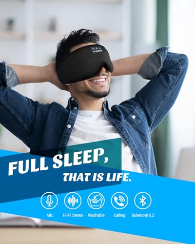 Máscara de sueño LC-dolida con auriculares Bluetooth, antifaz para dormir sin presión ocular, auriculares nocturnos para dormidores de lado, regalo ideal y esencial de viaje