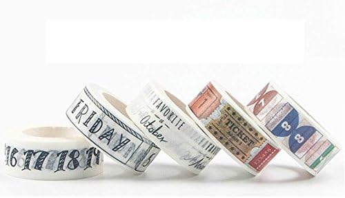 NIF 5 Rolls Washi Tape Set Masking Tape for Notebook , DIY Crafts and Gifts Decorative Tape Notebook Adhesive Tape 0.59 inch Date Month Week Figure Ticket