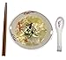 Ramen Soup Bowl Set of 1 - Chopsticks, Hooked Spoon, White with Japanese Plum (Ume) Flowers, by Umami Tableware - Great as Gift, Holds About 2 Cups of Noodles and Broth