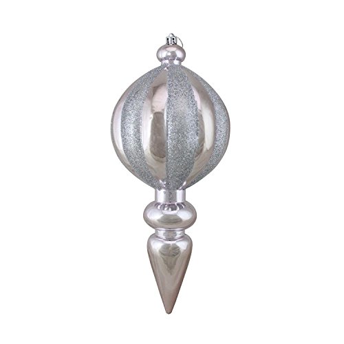 CC Christmas Decor Lavender Blush Glitter Stripe Shatterproof Finial Christmas Ornament, 12"
