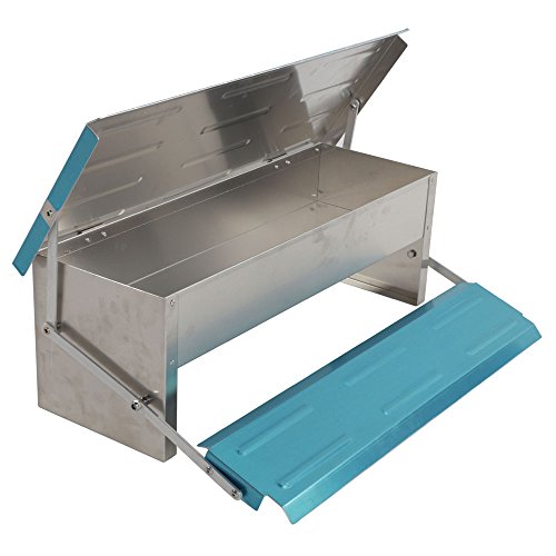 Olymstore Blue & Silver Automatic Chicken Feeder Treadle Self Open Aluminum Feeder Feeding Trough - Thumbnail 3