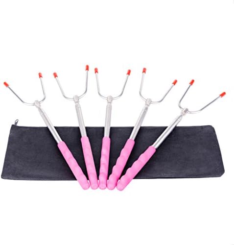 SEEYANG Upgrade Marshmallow Roasting Sticks Extending Extra Long 45 Inches, Collapsible Roasting Skewers,Hot Dog Stainless Steel Fork for BBQ,Fire Pit,Camping,Campfire,Bonfire Kids (Set of 5)