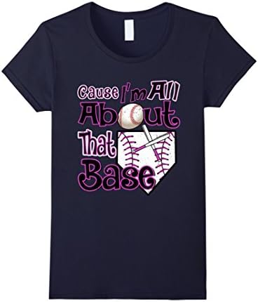 Womens Baseball Apprel Cause I'm All About That Base T-shirt Large Navy