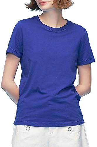 Toyouth T-Shirts for Womens Crewneck Loose Casual Short Sleeve Cotton Blouse Tees Tops Blue Medium