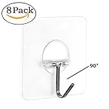 Homder 13.2lb/6kg(Max)Transparent Super Heavy Duty Sticky Glue No Scratch kitchen and Bathroom Hook ,Waterproof and Oilproof,Super Load Reusable for Bathroom Kitchen Wall & Ceiling Hanger(8 pcs)