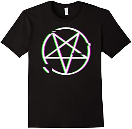 Mens Retro Giltch Satanic Occult Pentagram T-Shirt 2XL Black