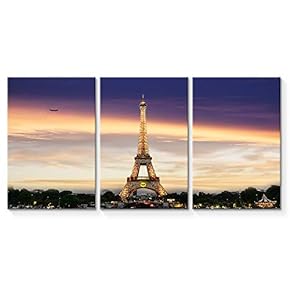 3 Piece Canvas Wall Art for Living Room Bedroom Home Artwork The Eiffel Tower Paintings Ready to Hang - 16"x24" x 3 Panels