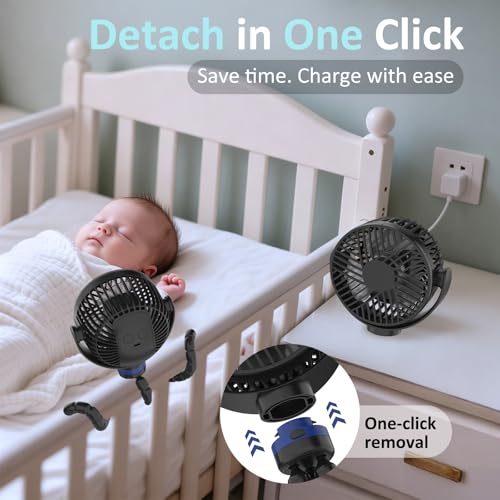 ITSHINY Ventilador Carrito Bebe, Ventilador Portatil, 8000 mAh Ventilador Coche, Ventilador de Escritorio, Ventilador de Mano 4 Velocidades para Cuna, Bicicleta, Cinta de Correr