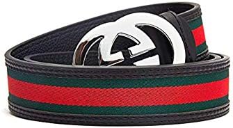 Men's Fashion Leather Alloy silver Buckle G Unisex Casual Business Belt 115CM