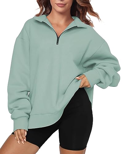 Oversized Sweatshirt for Womens Half Zip Pullover Top Casual Long Sleeve Fleece Sweatshirt Green