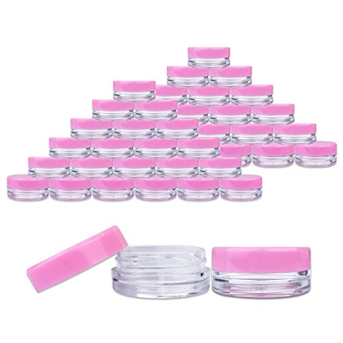 Beauticom 3G/3ML Round Clear Jars with Pink Lids for Cosmetics, Medication, Lab and Field Research Samples, Beauty and Health Aids - BPA Free (Quantity: 50 Pieces)