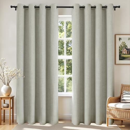 Joydeco Blackout Curtains 84 Inches Long, Light Beige Curtains 84 Inch Length 2 Panels Set for Bedroom Living Room, Thermal Insulated Linen Blackout Curtains with Grommets(52x84 inch, Light Beige)