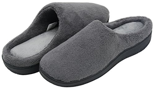 HomeTop Soft Winter Warm Memory Foam Coral Fleece House Slippers for Men ¨C Assorted Styles & Color (11-12 D(M) US, Gray)