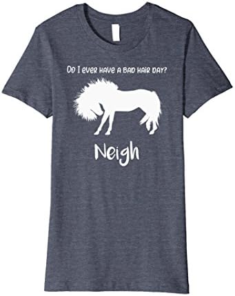 Womens Premium Do I Ever Have a Bad Hair Day? Neigh. Horse T-Shirt Large Heather Blue