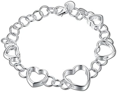 Fashion Unisex Charms Jewelry Plate With Silver Romantic Heart Shaped Cable Chain Bracelets